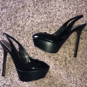 Bebe size 7 Black peep toe slingback platform